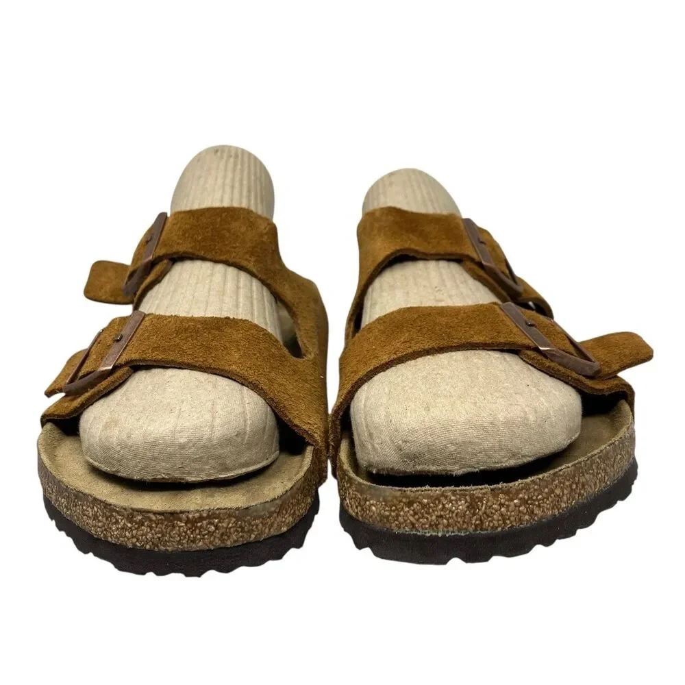 Birkenstock Arizona Mens 11 Cognac Brown Suede Leather Sandals Comfort‎ EU 44